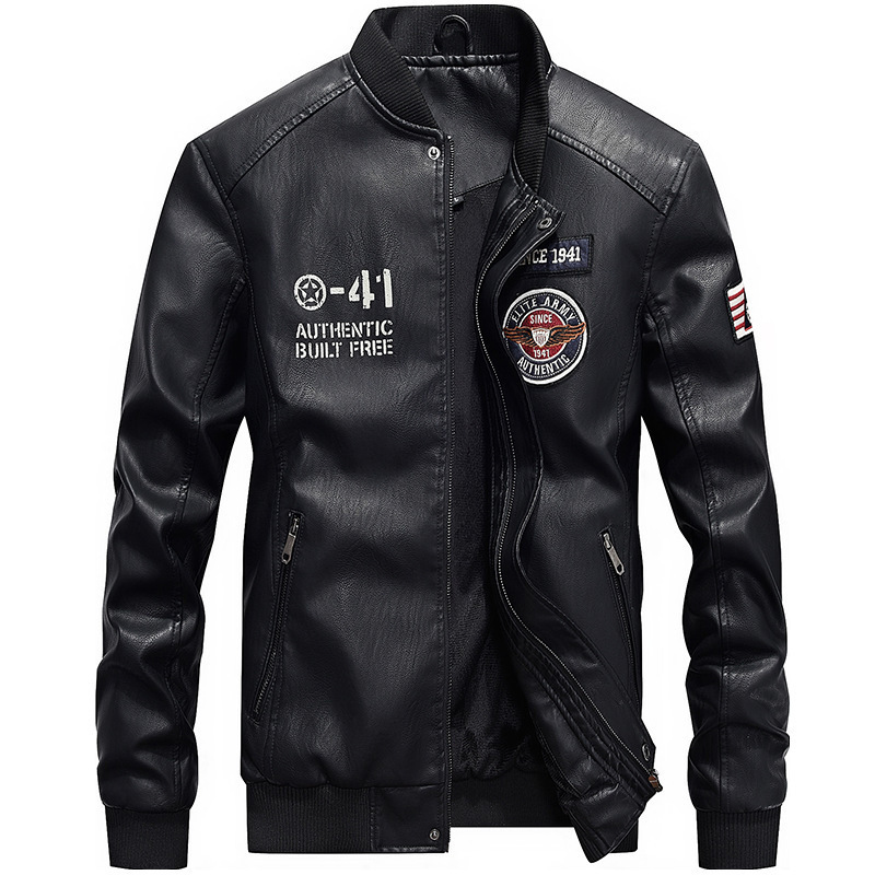 Youth men's baseball stand collar leather jacket Spring and autumn new PU leather jacket Fashion casual leather jacket motorcycle clothing - Image 4