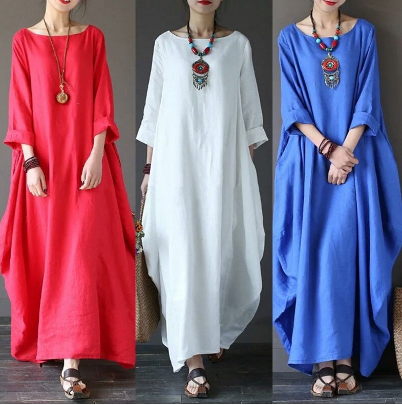 2025 Spring/Summer New Arrival Amazon AliExpress Wish Literary Loose Plus Size Cotton Linen Long Dress - Image 2