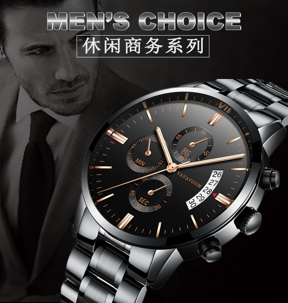 Stainless Steel Band Business Casual Calendar Quartz Watch Men's Waterproof Black Stainless Steel Wholesale Watch One Piece Dropshipping - Image 11