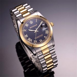 Fashion Ligino REGINALD Crown Business Gold Men's Watch Calendar Luminous Waterproof Quartz Stainless Steel Band