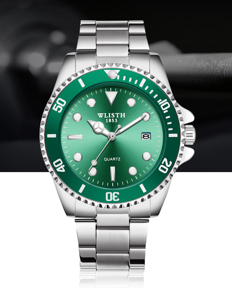 Watch men's calendar green black water ghost waterproof men's watch steel belt quartz watch foreign trade watch wholesale gift watch - Image 10