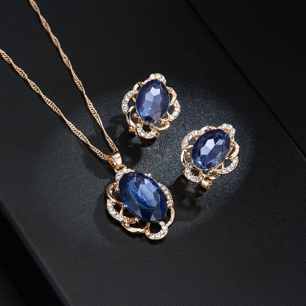 Cross-border Explosive Jewelry Set Bridal Jewelry Peacock Gemstone Necklace Earrings Bridal Jewelry Set - Image 12