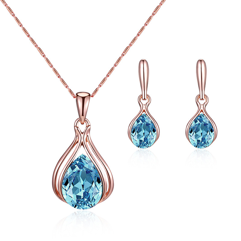Cross-border Explosive Jewelry Set Bridal Jewelry Peacock Gemstone Necklace Earrings Bridal Jewelry Set - Image 2