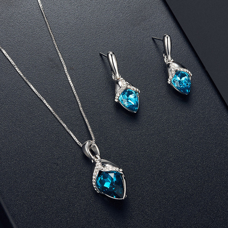 Cross-border Explosive Jewelry Set Bridal Jewelry Peacock Gemstone Necklace Earrings Bridal Jewelry Set