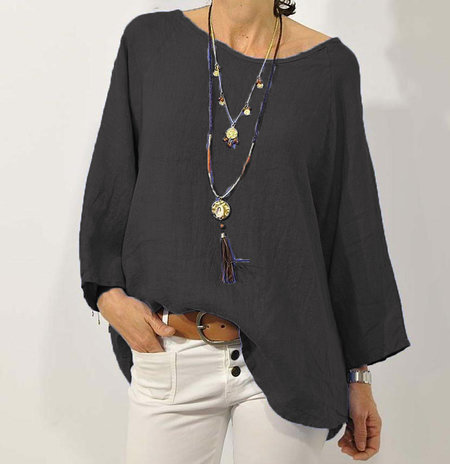 In stock 2023 cross-border European and American foreign trade women's clothing top, solid color cotton linen round neck raglan sleeve three-quarter sleeve women's shirt - Image 10