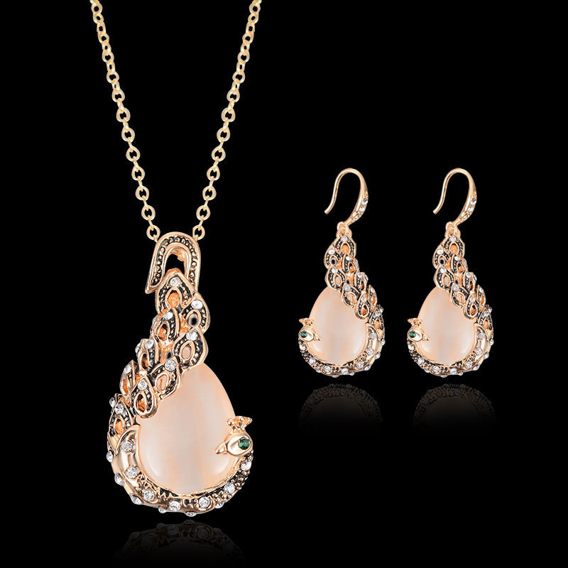 Cross-border Explosive Jewelry Set Bridal Jewelry Peacock Gemstone Necklace Earrings Bridal Jewelry Set - Image 30