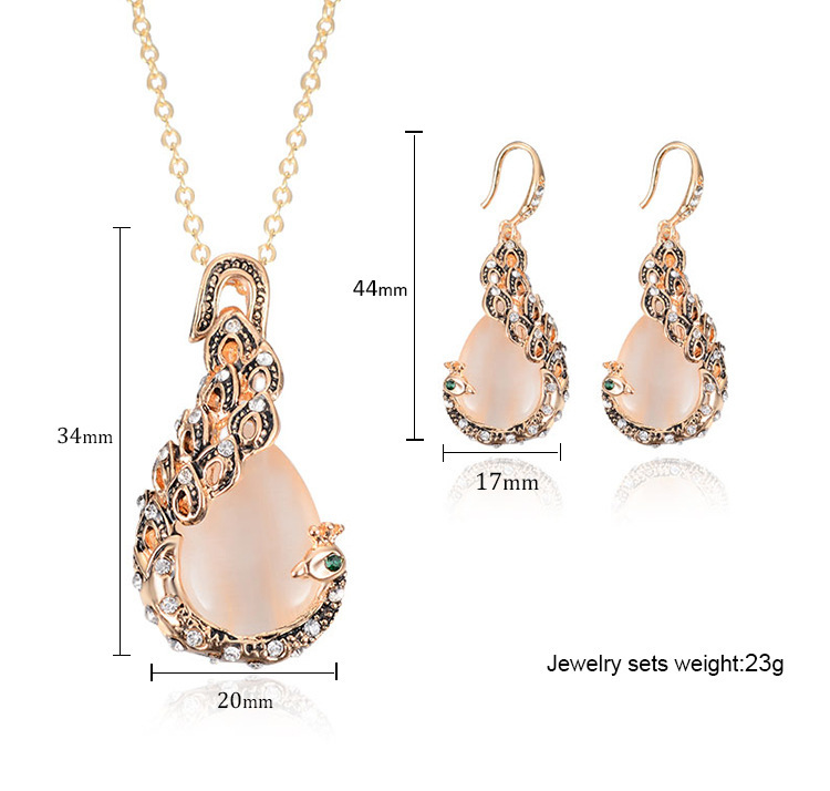 Cross-border Explosive Jewelry Set Bridal Jewelry Peacock Gemstone Necklace Earrings Bridal Jewelry Set - Image 31