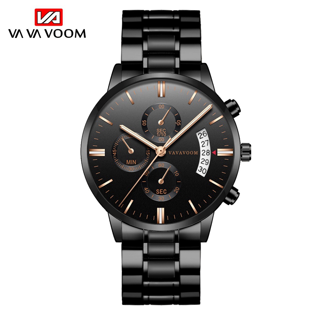Stainless Steel Band Business Casual Calendar Quartz Watch Men's Waterproof Black Stainless Steel Wholesale Watch One Piece Dropshipping - Image 3