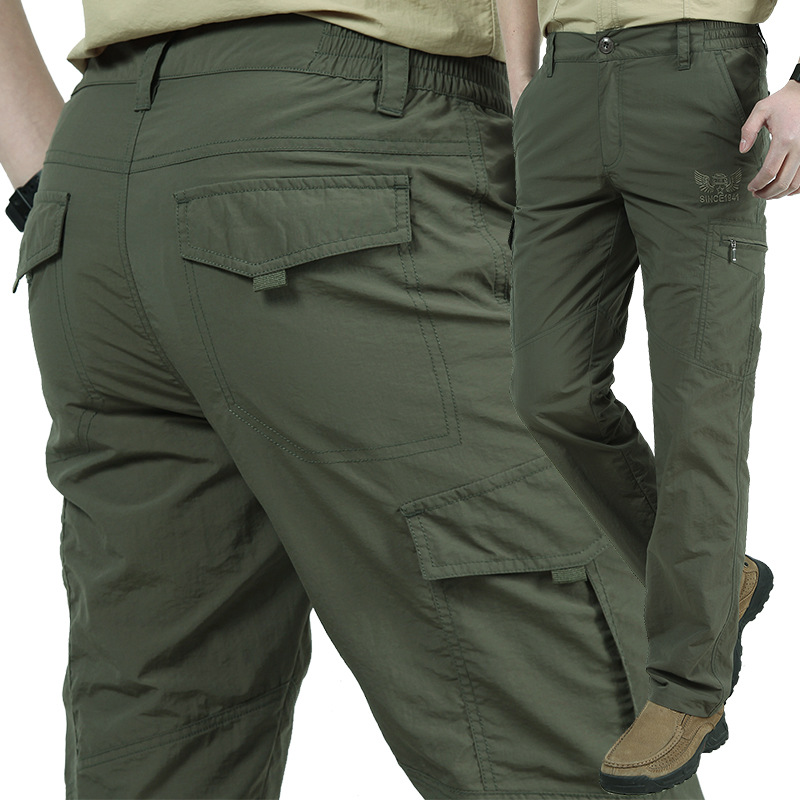Summer outdoor thin waterproof quick-drying pants men's casual trousers men's loose large size multi-pocket overalls assault pants