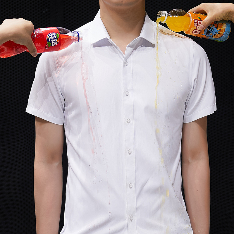 Short-sleeved shirt men's Korean version waterproof anti-fouling non-ironing slim shirt summer business casual work white shirt - Image 5