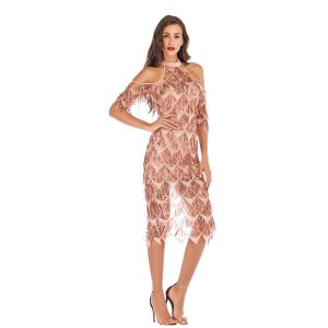 AliExpress Wish cross-border supply women's clothing sexy slim sequined tassel dress