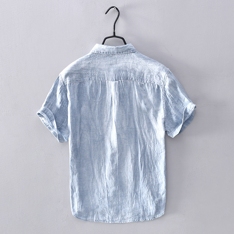 Factory direct supply new men's summer linen casual men's short-sleeved shirt youth loose men's art shirt - Image 8