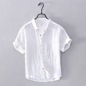 Factory direct supply new men's summer linen casual men's short-sleeved shirt youth loose men's art shirt