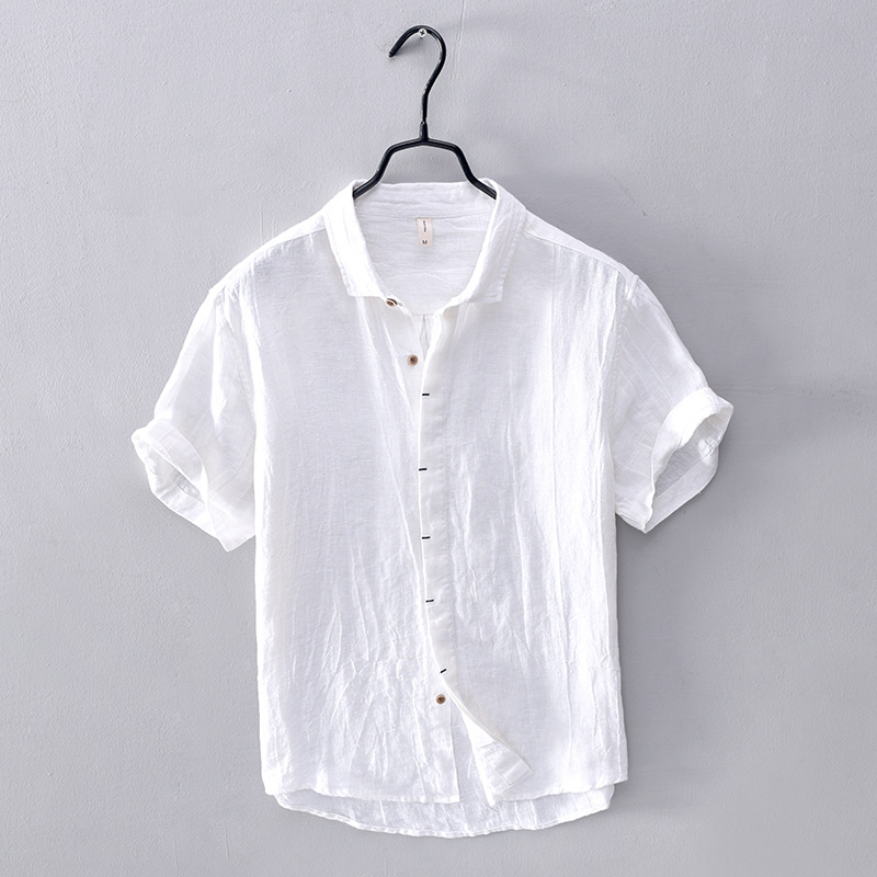 Factory direct supply new men's summer linen casual men's short-sleeved shirt youth loose men's art shirt