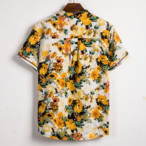 Cross-border foreign trade EBAY AliExpress wholesale European size men's short-sleeved shirt floral splicing men's short-sleeved shirt