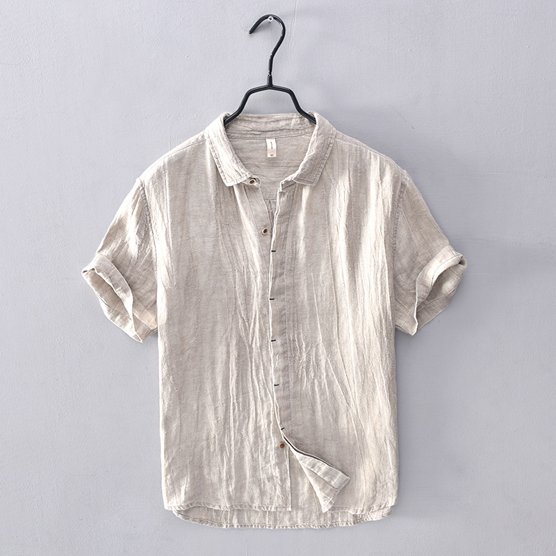 Factory direct supply new men's summer linen casual men's short-sleeved shirt youth loose men's art shirt - Image 2