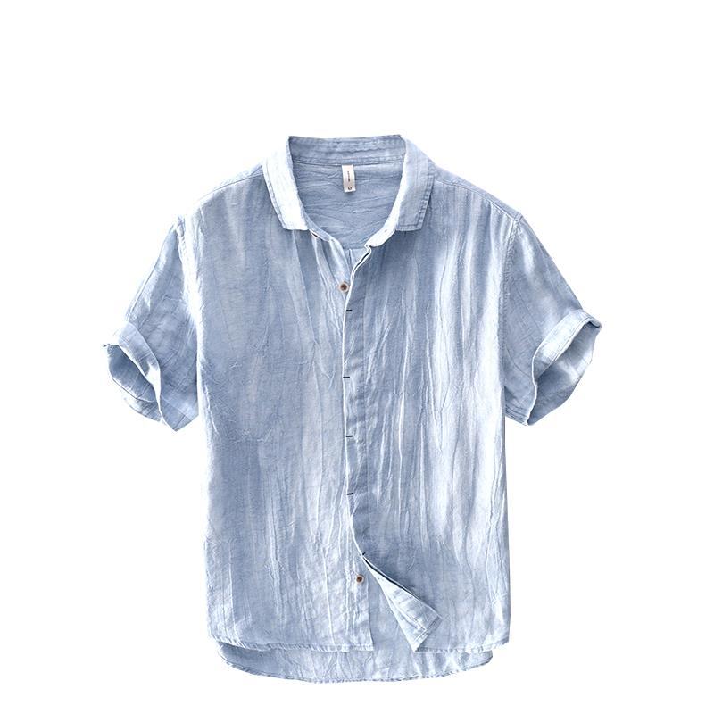 Factory direct supply new men's summer linen casual men's short-sleeved shirt youth loose men's art shirt - Image 7