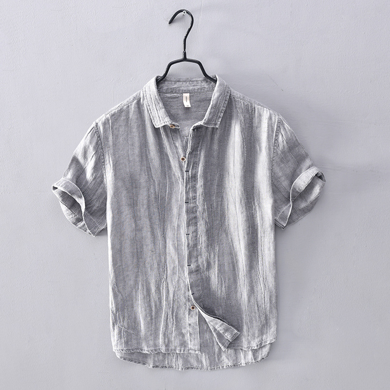 Factory direct supply new men's summer linen casual men's short-sleeved shirt youth loose men's art shirt - Image 4