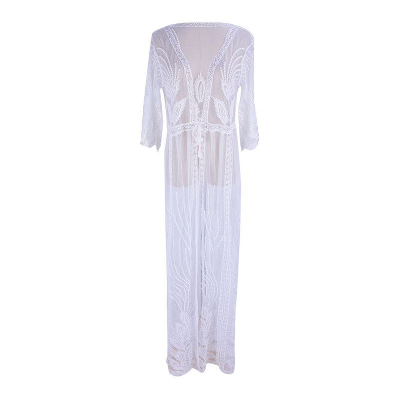 Cross-border AliExpress Hot Sale New Lace Hollow Embroidered Sunscreen Women's Swimsuit with Sweatshirt and Beach Jacket Cardigan