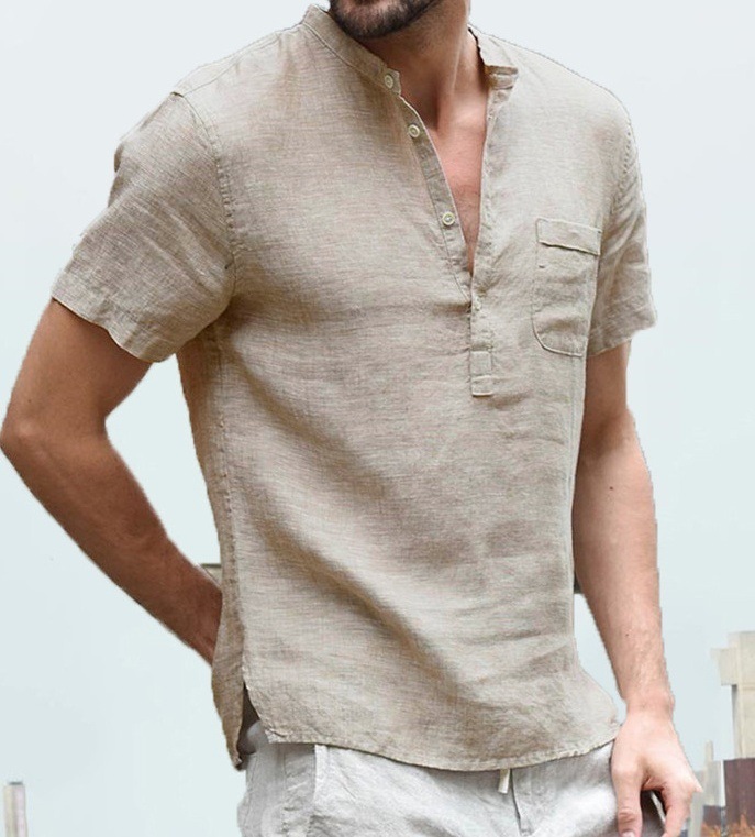 Special promotion cross-border ebay hot style men's anti-cotton linen shirt AliExpress wish casual linen solid color shirt - Image 8