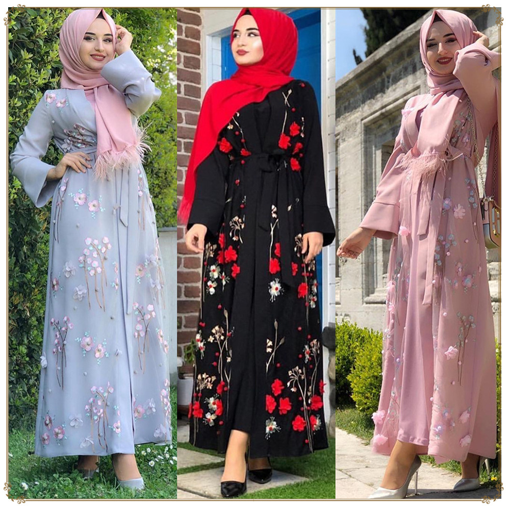 AliExpress Amazon Ebay Middle East Turkey Embroidery Three-dimensional Flower Robe Dress LR274 - Image 6