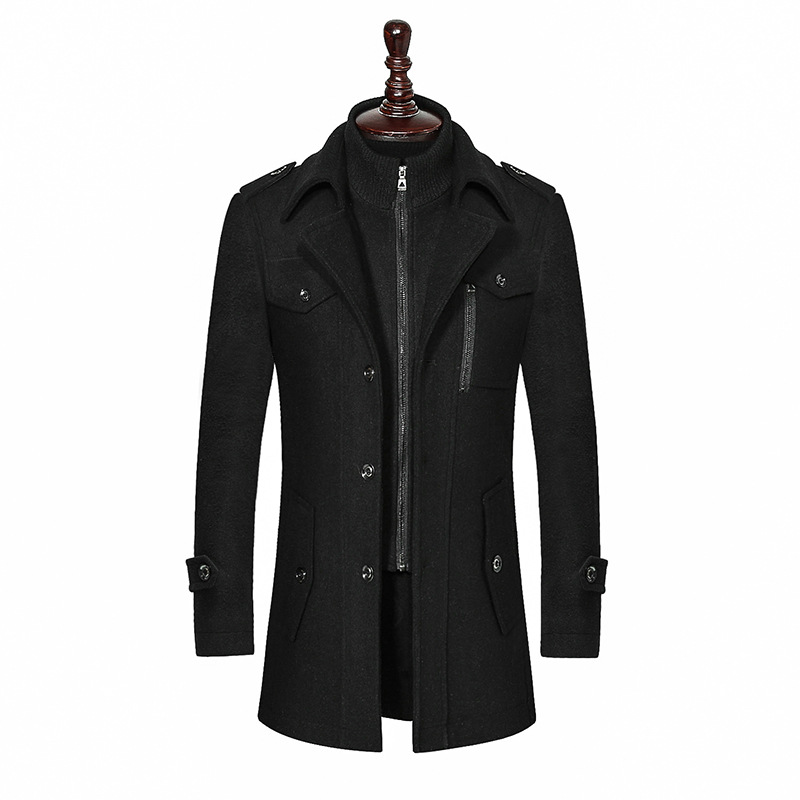 Autumn and winter men's business woolen coat fashion double collar standard cross-border woolen coat men's jacket vertical zipper 01 - Image 3