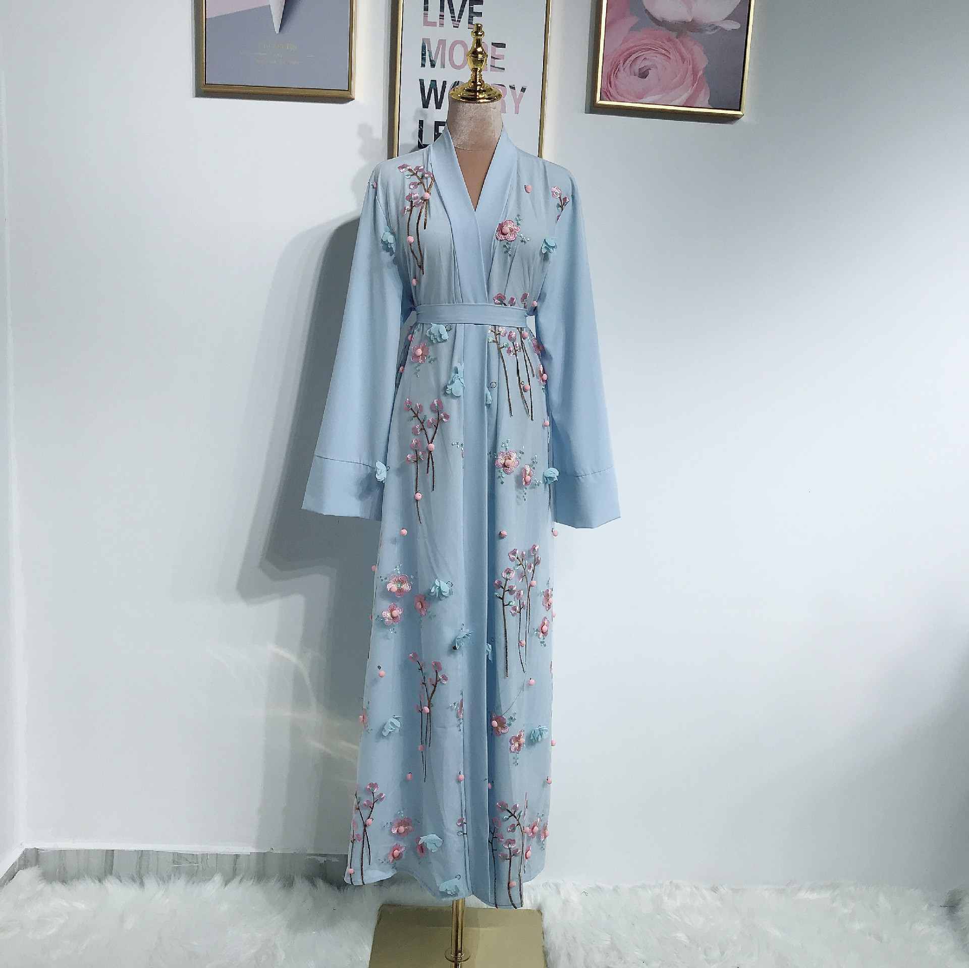 AliExpress Amazon Ebay Middle East Turkey Embroidery Three-dimensional Flower Robe Dress LR274 - Image 2