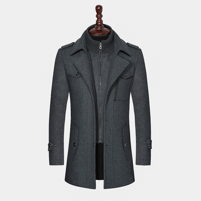 Autumn and winter men's business woolen coat fashion double collar standard cross-border woolen coat men's jacket vertical zipper 01 - Image 2