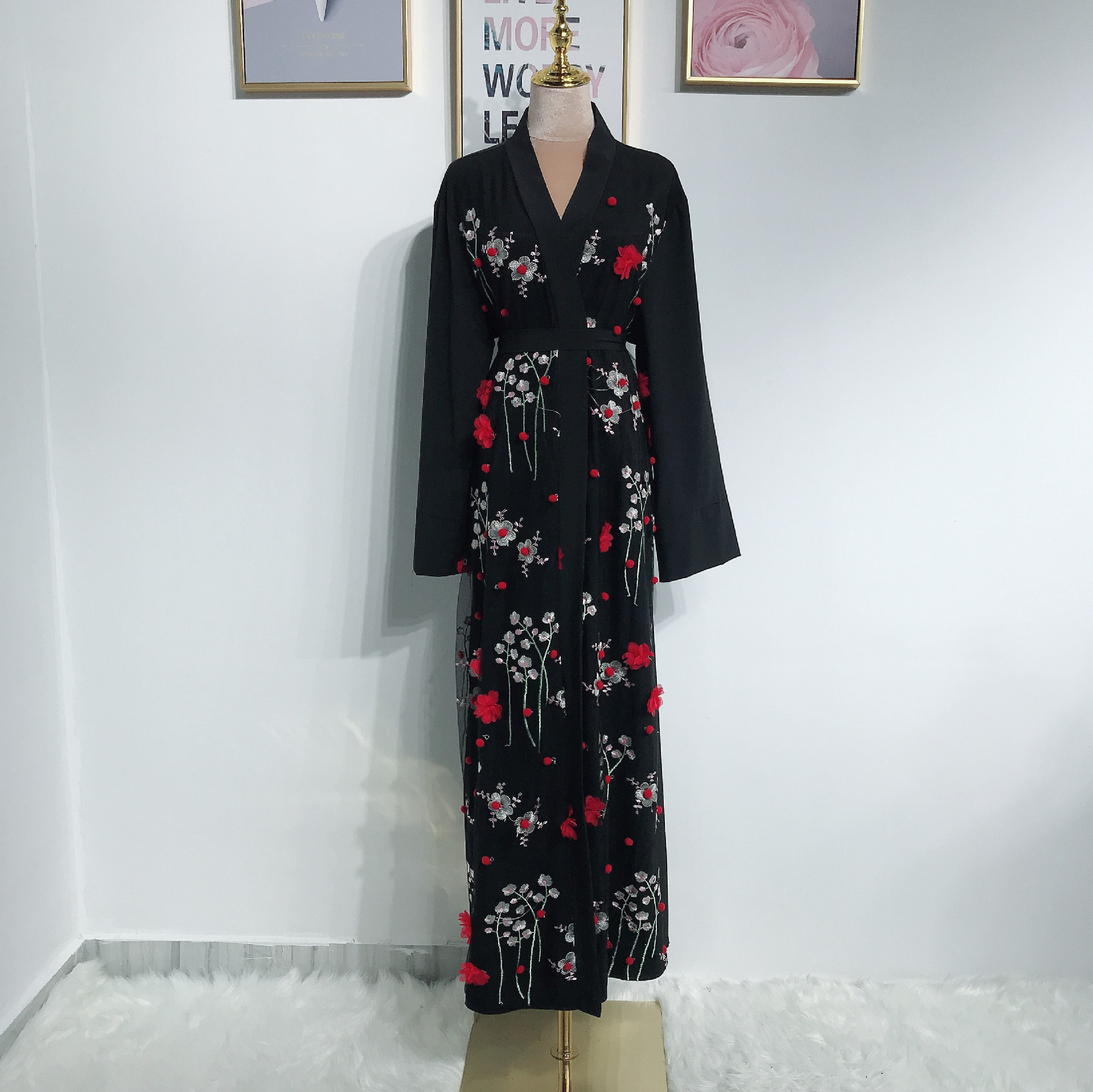 AliExpress Amazon Ebay Middle East Turkey Embroidery Three-dimensional Flower Robe Dress LR274 - Image 8