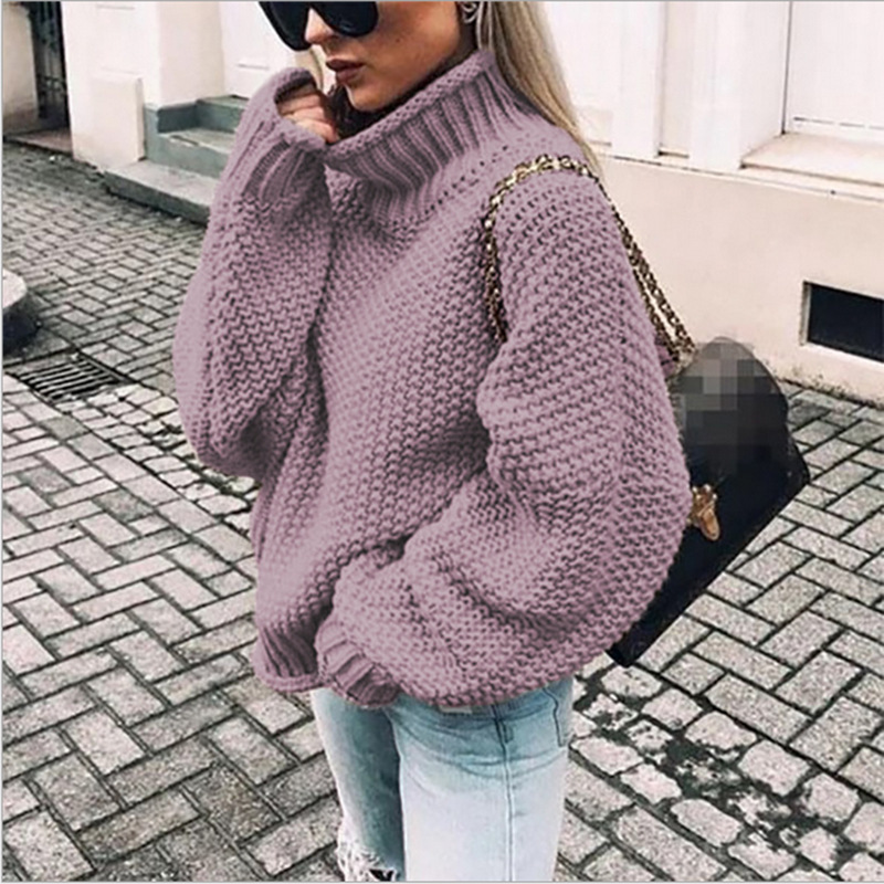 2025 New European and American Style Chunky Knit Half-High Neck Pullover Batwing Sleeve Knit Sweater Loose Oversized Cross-border Sweater - Image 19