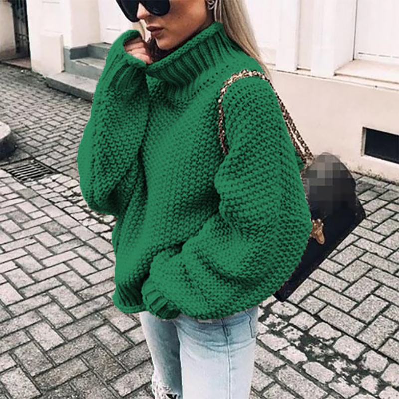 2025 New European and American Style Chunky Knit Half-High Neck Pullover Batwing Sleeve Knit Sweater Loose Oversized Cross-border Sweater - Image 16