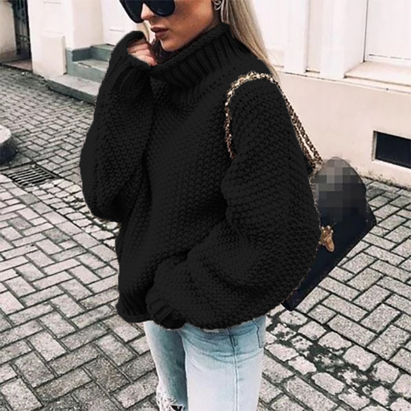2025 New European and American Style Chunky Knit Half-High Neck Pullover Batwing Sleeve Knit Sweater Loose Oversized Cross-border Sweater - Image 6