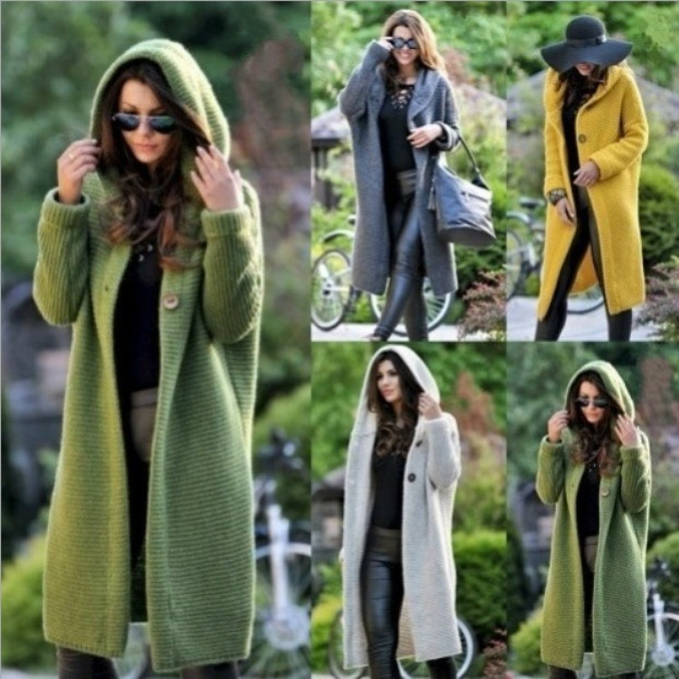 2025 Spring New Women's Clothing Cross-border eBay Amazon Wish Mid-length Sweater Hooded Cardigan Women's Knitwear