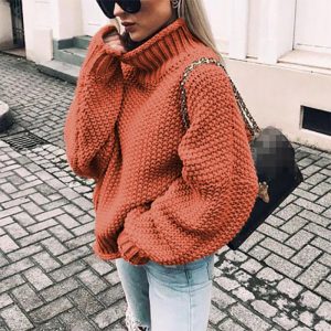 2025 New European and American Style Chunky Knit Half-High Neck Pullover Batwing Sleeve Knit Sweater Loose Oversized Cross-border Sweater