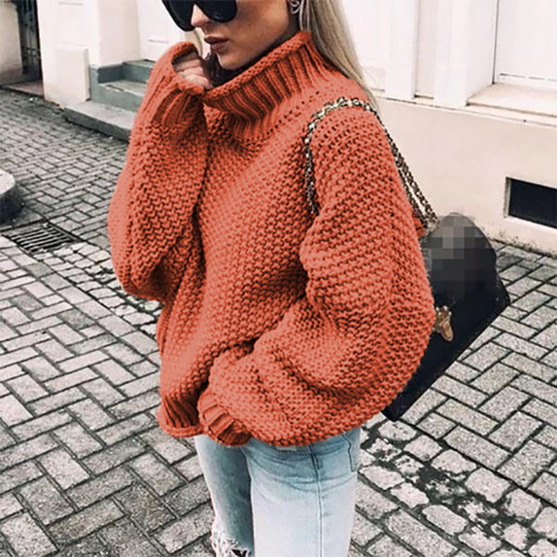 2025 New European and American Style Chunky Knit Half-High Neck Pullover Batwing Sleeve Knit Sweater Loose Oversized Cross-border Sweater