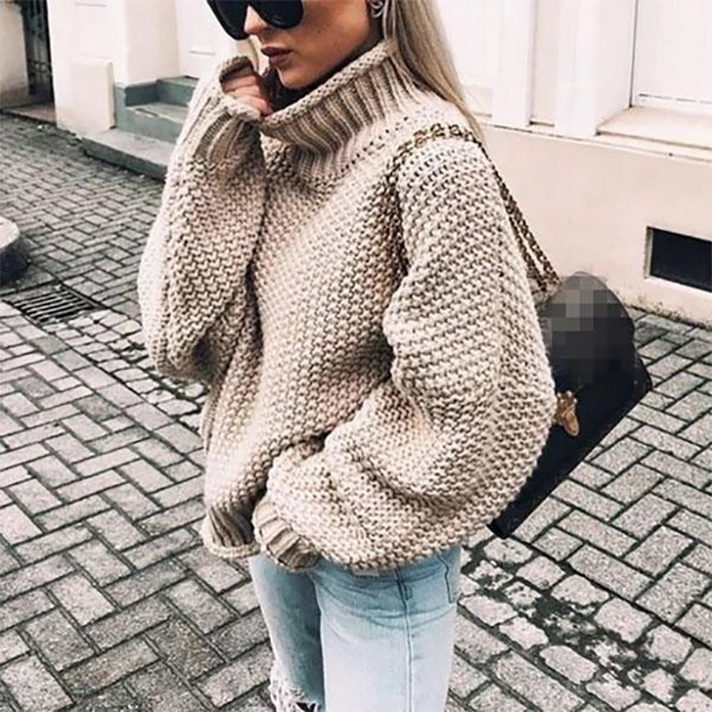 2025 New European and American Style Chunky Knit Half-High Neck Pullover Batwing Sleeve Knit Sweater Loose Oversized Cross-border Sweater - Image 9