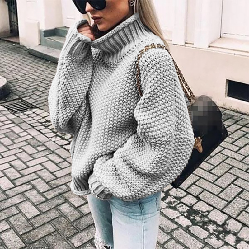 2025 New European and American Style Chunky Knit Half-High Neck Pullover Batwing Sleeve Knit Sweater Loose Oversized Cross-border Sweater - Image 17