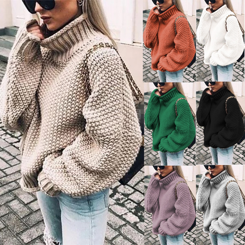 2025 New European and American Style Chunky Knit Half-High Neck Pullover Batwing Sleeve Knit Sweater Loose Oversized Cross-border Sweater - Image 2