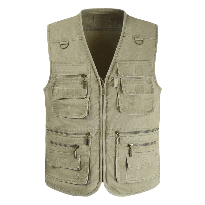 Photography vest outdoor leisure middle-aged and elderly reporters vest fishing multi-pocket cotton canvas plus size loose vest - Image 4