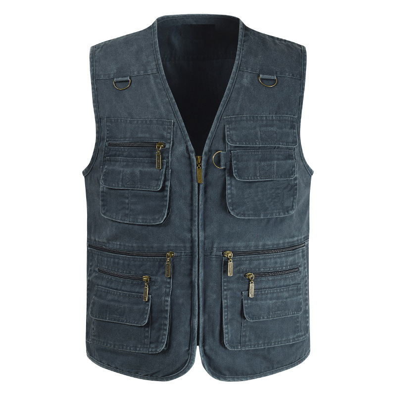 Photography vest outdoor leisure middle-aged and elderly reporters vest fishing multi-pocket cotton canvas plus size loose vest - Image 5