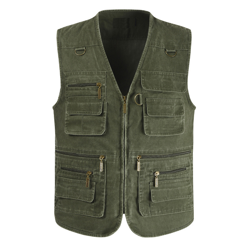 Photography vest outdoor leisure middle-aged and elderly reporters vest fishing multi-pocket cotton canvas plus size loose vest - Image 6