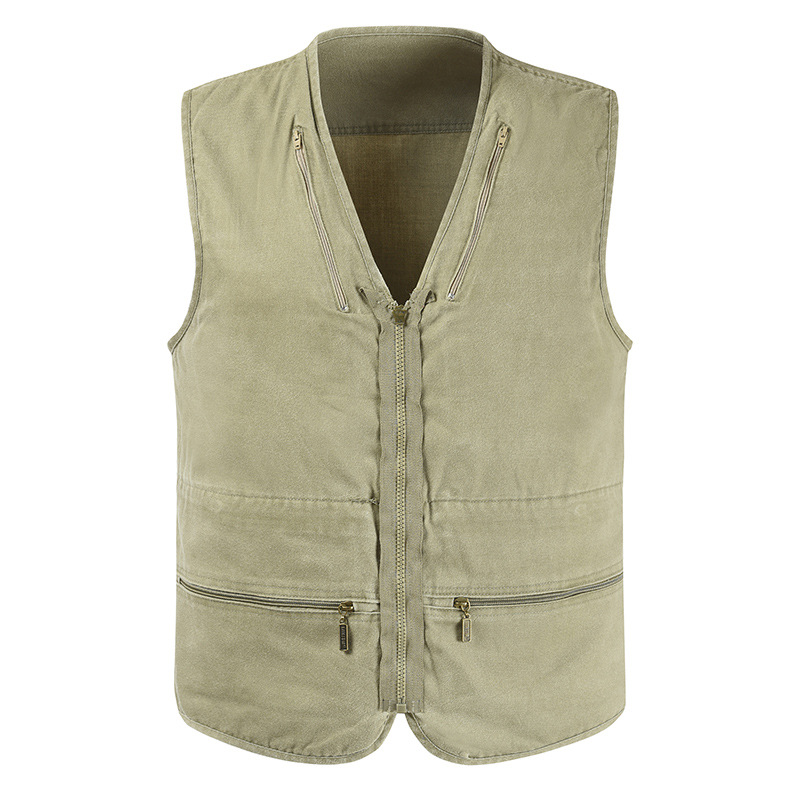 Photography vest outdoor leisure middle-aged and elderly reporters vest fishing multi-pocket cotton canvas plus size loose vest - Image 2