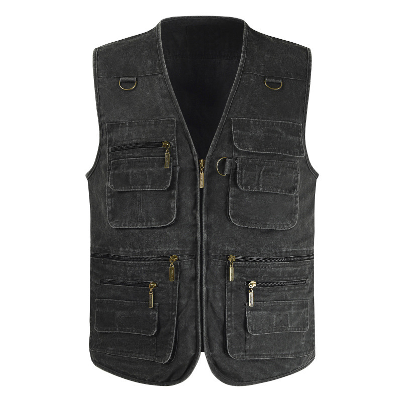 Photography vest outdoor leisure middle-aged and elderly reporters vest fishing multi-pocket cotton canvas plus size loose vest - Image 3