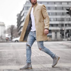 Cross-border foreign trade hot style autumn and winter fashion trend windbreaker men's jacket lapel long and phoenix mid-length coat in stock