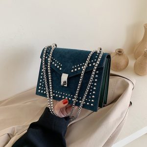New texture small bag for women in autumn and winter 2019 popular new rivet small square bag Korean frosted messenger bag