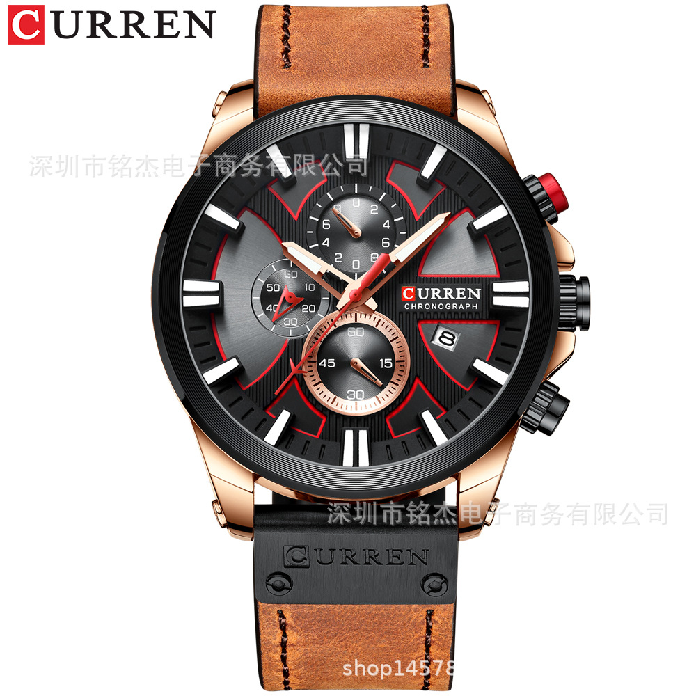 CURREN 8346 men's business belt watch waterproof calendar casual multi-function quartz watch men's watch - Image 7