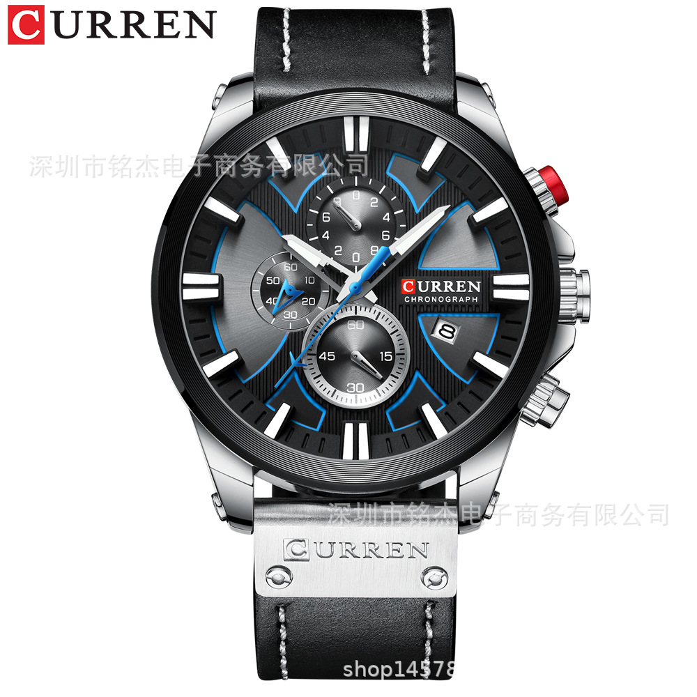 CURREN 8346 men's business belt watch waterproof calendar casual multi-function quartz watch men's watch - Image 2