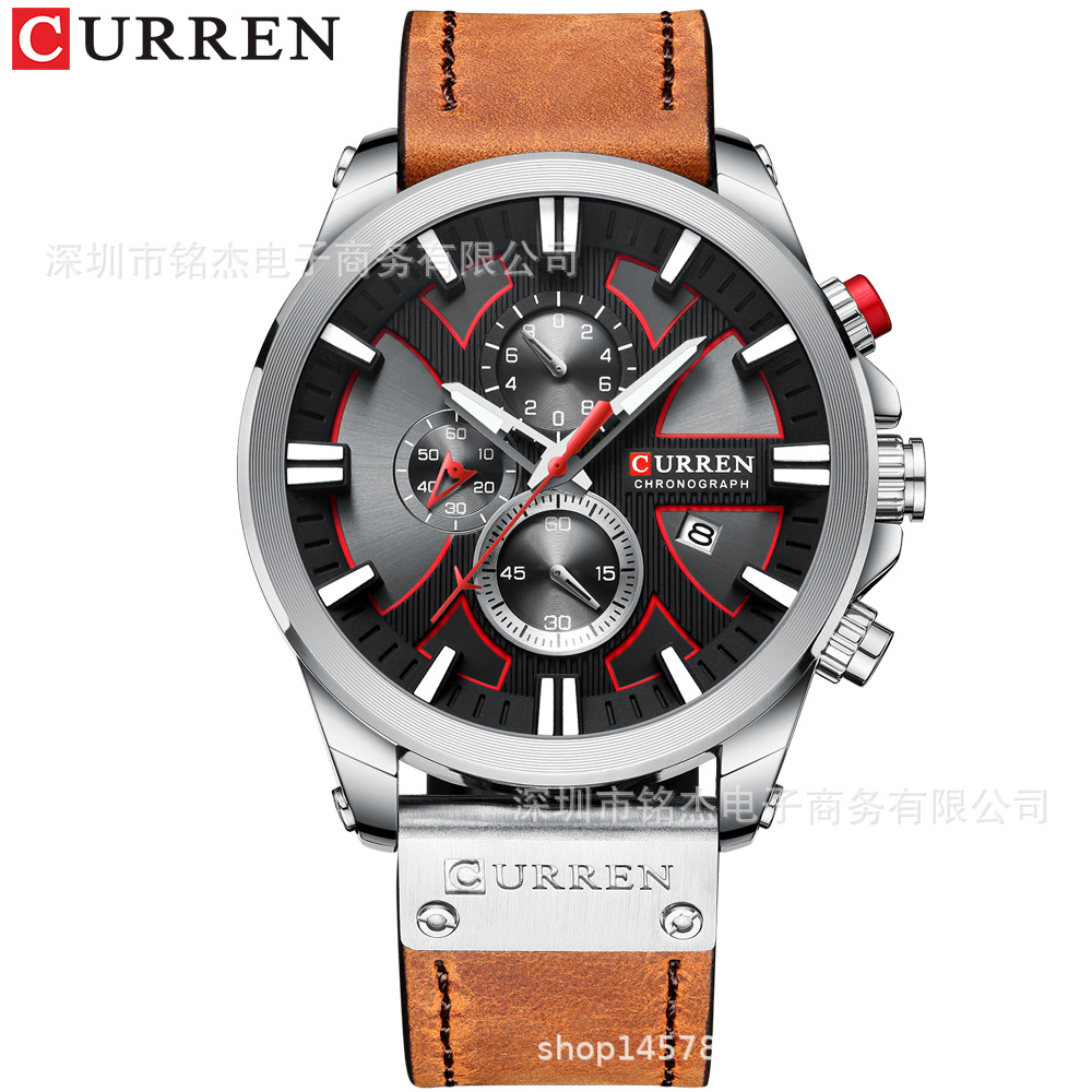 CURREN 8346 men's business belt watch waterproof calendar casual multi-function quartz watch men's watch - Image 3