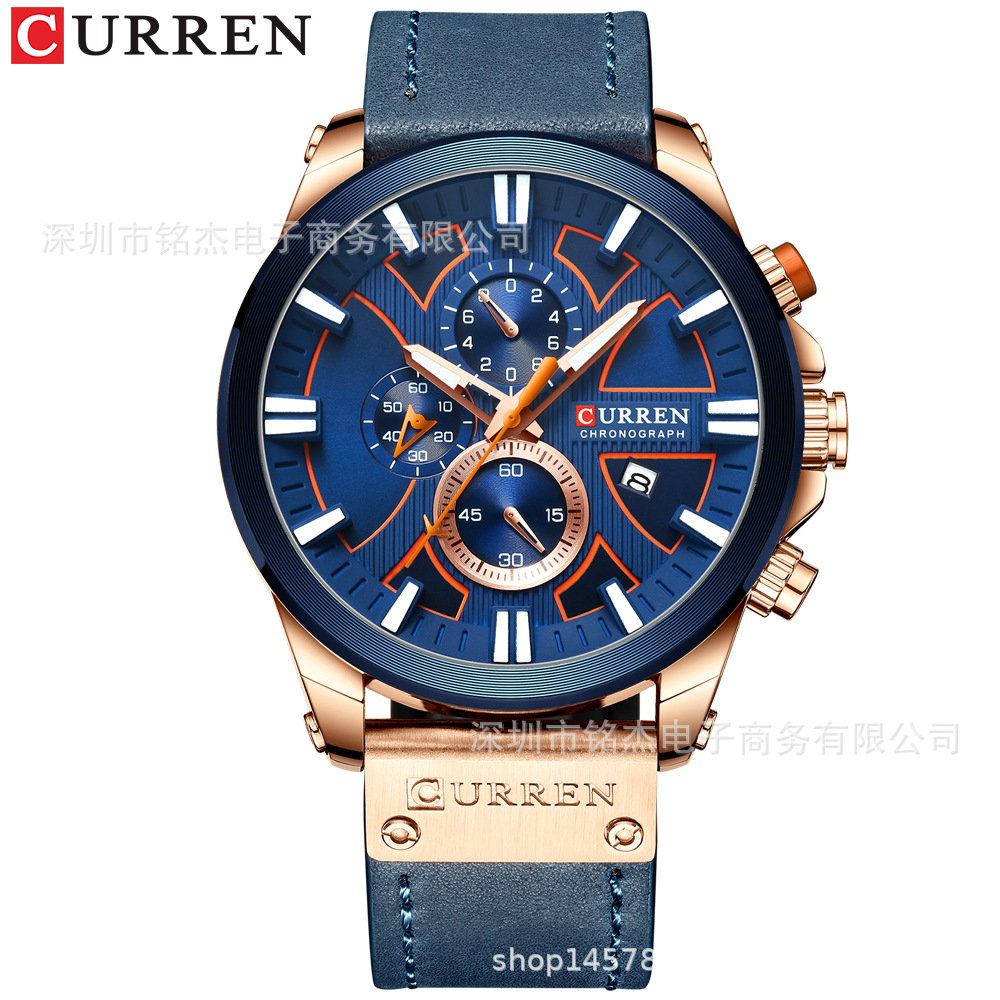 CURREN 8346 men's business belt watch waterproof calendar casual multi-function quartz watch men's watch - Image 6