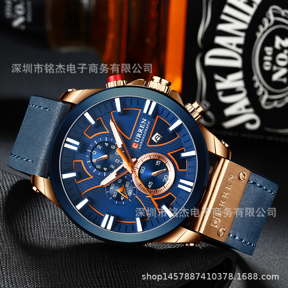 CURREN 8346 men's business belt watch waterproof calendar casual multi-function quartz watch men's watch - Image 4